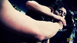 Ladybug in stockings wakes him with deepthroat on big cock