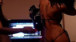 ebony babe teasing backstage