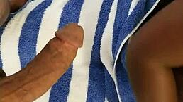 Summer Knight delivers an intense sloppy handjob leading to a massive cumshot on her ebony tits