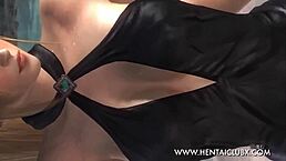 Anime D or Alive 5 Ultimate: Sexy Ecchi Sarah in Black Dress Tease