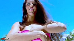 Cute whore gala brown feels intense pleasure masturbating by the pool in her heels