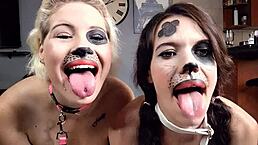 2 pale sluts acting like dogs with face paint in homemade clip