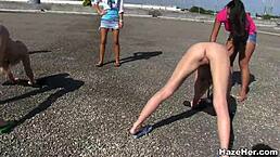 Sorority girls wrestle in the college pool