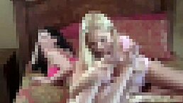 The lady sneaks in and worships Sadie's soft feet with her mouth, sucking and licking them passionately.