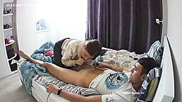 Amateur brunette sucks and jerks cock