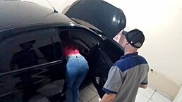 Madame Gostosa Takes Her Car to the Mechanic Shop for Repairs