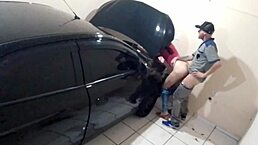 Madame Gostosa Takes Her Car to the Mechanic Shop for Repairs