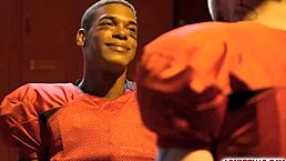 Football stars Adrian Hart and Joseph Castillan slam hard anal in locker room