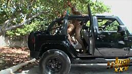Hey, this big booty white slut is fucking that black cock on miami beach right in the jeep, with her ass bouncing and everything.