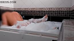 Latina brunette rides cock in jacuzzi blowjob