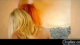 Two petite babes intensely lick and finger outdoors