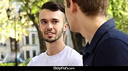 Dating app meetup leads to anal hookup.