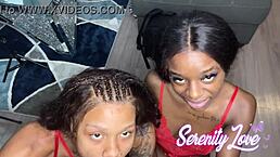 in this pov scene, two chicks suck one dick