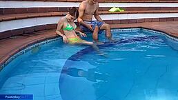 Enjoying a relaxing afternoon at the pool with my stepsister