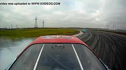 A russian woman with big natural tits in a car