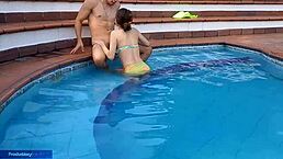 Enjoying a relaxing afternoon at the pool with my stepsister