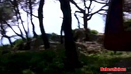 Babesalicious brunette with big boobs facialized outdoors