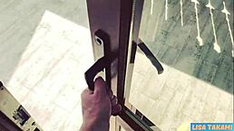 Lisa Takami, that fit step sister in yoga pants, is getting a pussy creampie on the hotel terrace