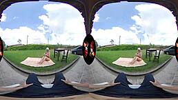 Purple haired latina babe flaunts big tits outdoors!