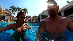 Did the brunette want to fuck in the pool?