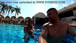 Did the brunette want to fuck in the pool?