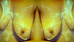 milf admires her reflection while bathing in the shower, massaging her tits and ass