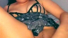 The latina masturbates with a dildo and cums twice