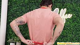 Muscular gay penetrated by tattooed gay in anal hole