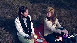 I'm fucking my brunette girlfriend outside with a strap-on