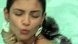 i'm latina tere swimmin in bikini after playin with fruit