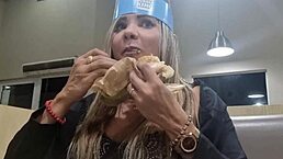 Elegância enjoys hot doggystyle action at the local diner outdoors.