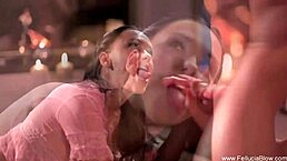 Blonde Beauty Sucks Cock In Pink While Brunette Watches