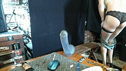 Crossdressing shemale dominates in raw action clip.