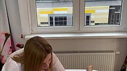 Watch this blonde babe give a deep waxing to my horny penis up close in reality fetish style