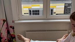 Watch this blonde babe give a deep waxing to my horny penis up close in reality fetish style