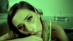 I watched my young brunette stepsister suck my big dick for cash in POV