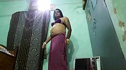 Indian shemale Kanchan Sahoo strips saree in sensual reveal.