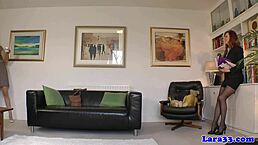 British Milf Licks Stockinged Legs In Lingerie