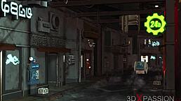 hot shemale cyborg fucks college girl hard in cyberpunk apartment