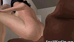 in this 3d hentai, a tasty brunette enjoys interracial group sex with ebony guys