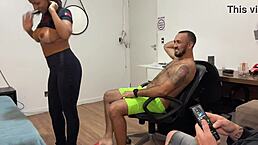 Naughty wife strips and teases for hard-on.