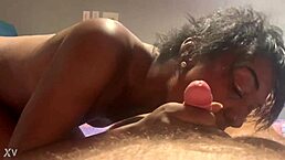 Thin Black Girl Sucks Small White Cock with Skill.