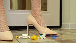 Wife crushing toys with heels in stockings 😍