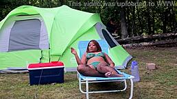 is nina rivera playing with her glass dildo on camping?