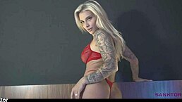 Sanktor 093 - Tattooed Blonde Masturbates in Red Lingerie