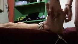 Wife femdom does homemade falaka bastinado on bound husband