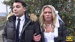 debt4k blonde bride trades favors for cash in tense scene