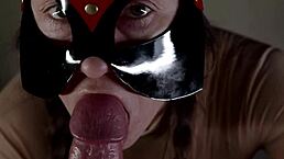 i'm getting this elegant blowjob from a masked woman, it's so fucking good in my mouth