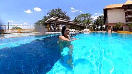 brunette offers sweet ass for pool fuck