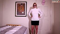 On the first day of school, the blonde engages in taboo roleplay with double blowjobs